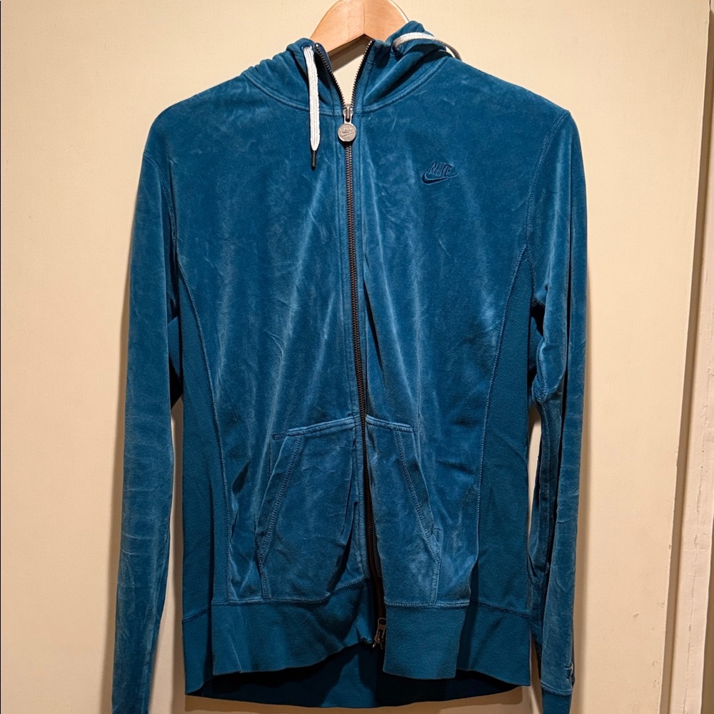 Nike Vintage Teal Velvet Zip-Up Y2K Hoodie